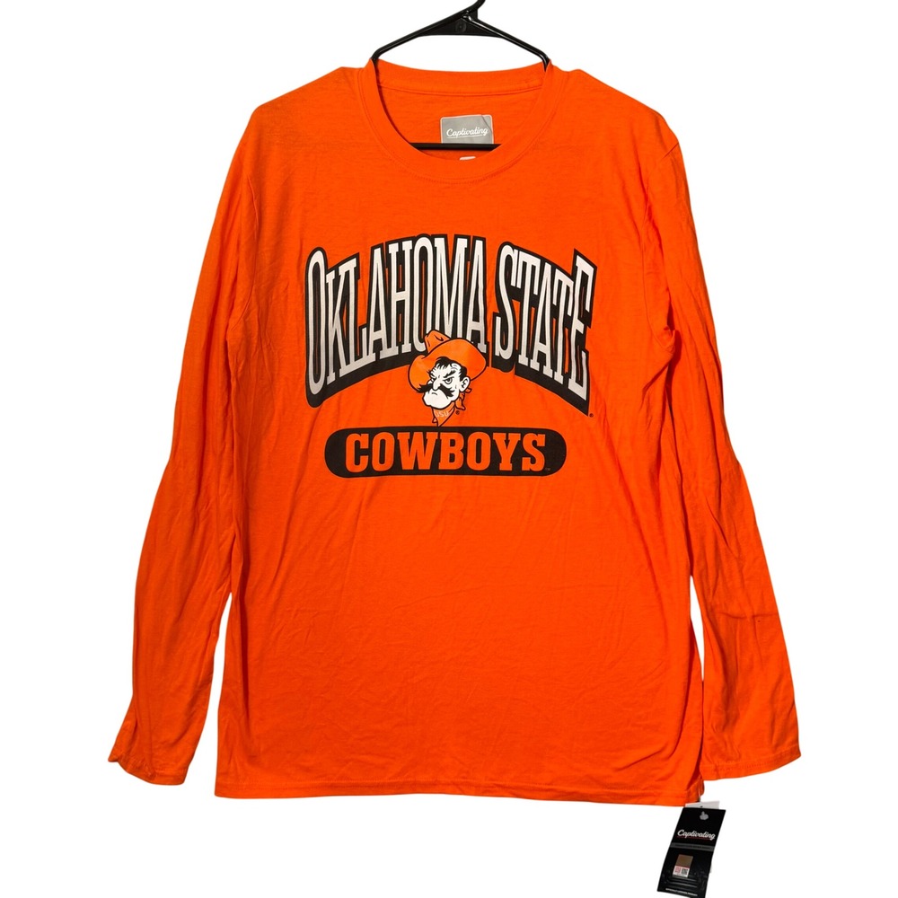 Oklahoma State Cowboys Captivating Orange Long Sleeve Graphic T-Shirt Men M NEW